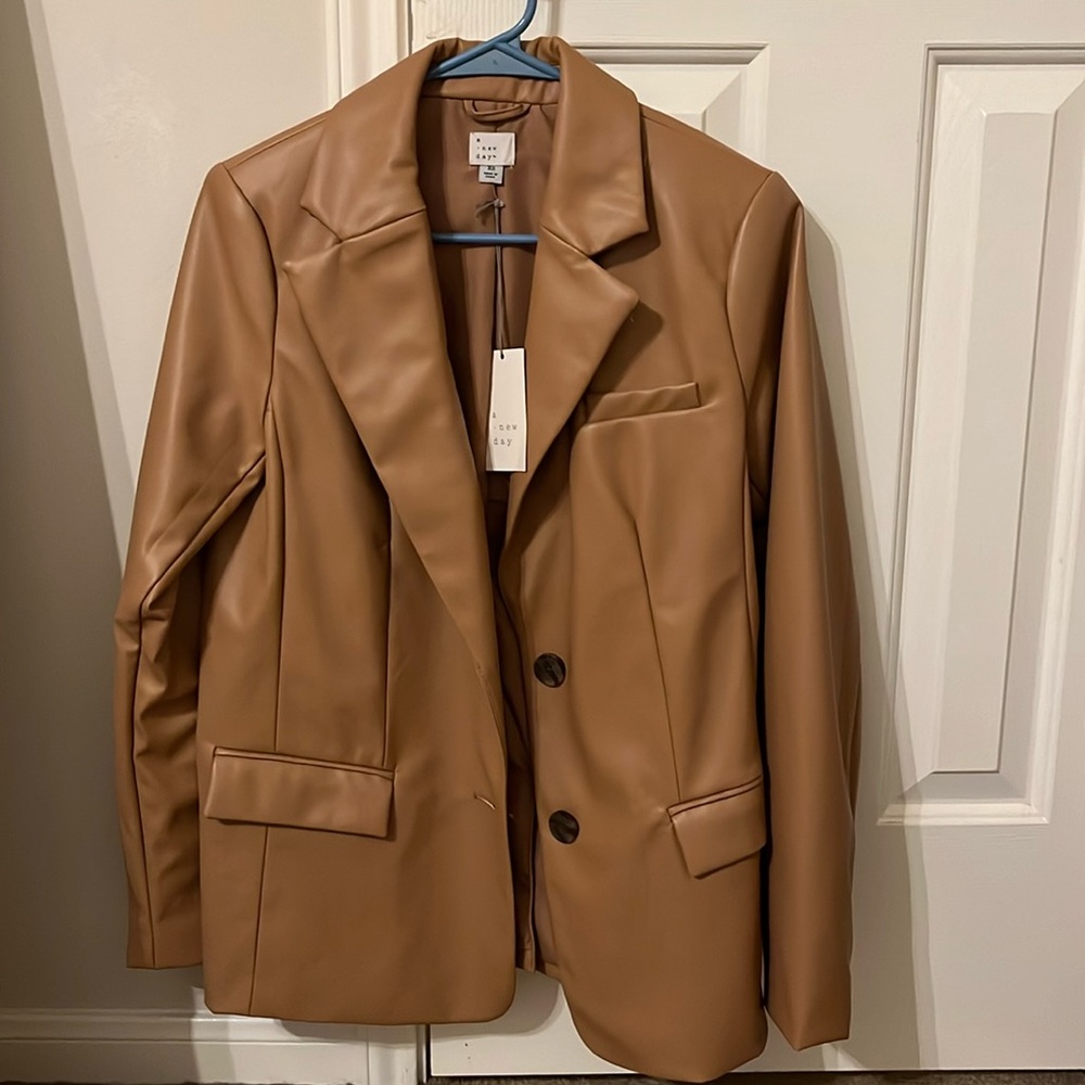 Women's Faux Leather Tan Blazer NWT